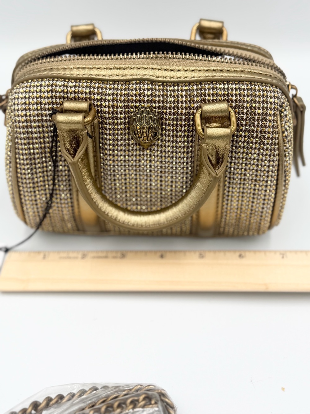 Kurt Geiger Metallic Gold Tweed Mini Satchel - Picture 9 of 10